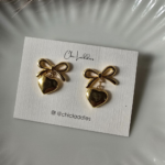 Bow Drop Gold Earrings