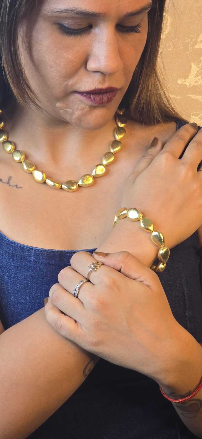 Fluid gold link necklace and bracelet